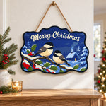 Chickadee winter christmas paint by numbers door hanger as indoor wall decor