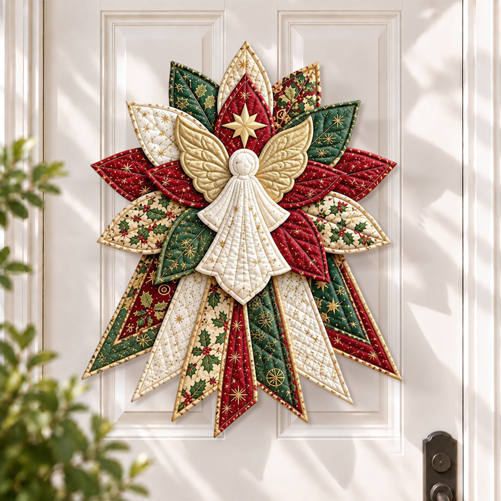Christmas angel DIY quilted bow sewing kit finished as a handmade door decoration