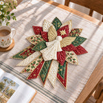 Christmas angel handmade quilted bow displayed on a table as seasonal home decor