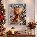 Finished christmas angel with glowing star pearl diamond painting artwork displayed as holiday home decor