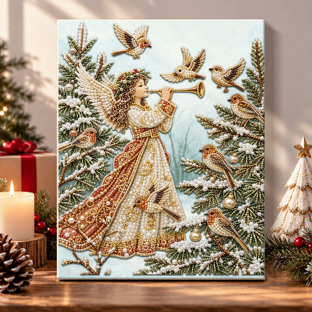 Christmas angel with songbirds pearl diamond painting kit for beginners