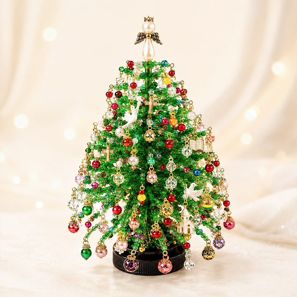 Classic Christmas Beaded Tree Kit with colorful beads, ornaments and pearl angel topper