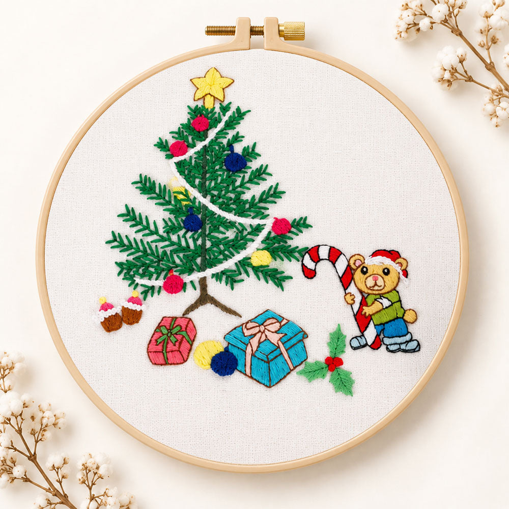 Christmas bear tree embroidery kit