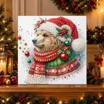 Finished christmas bear with santa hat pearl diamond painting artwork displayed as holiday home decor