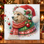 Christmas bear with santa hat pearl diamond painting kit for beginners
