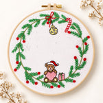 Christmas bear wreath embroidery kit