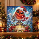 Finished christmas bird peace and joy pearl diamond painting artwork displayed as holiday home decor