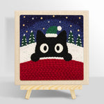 Christmas black cat art punch needle kit for beginners
