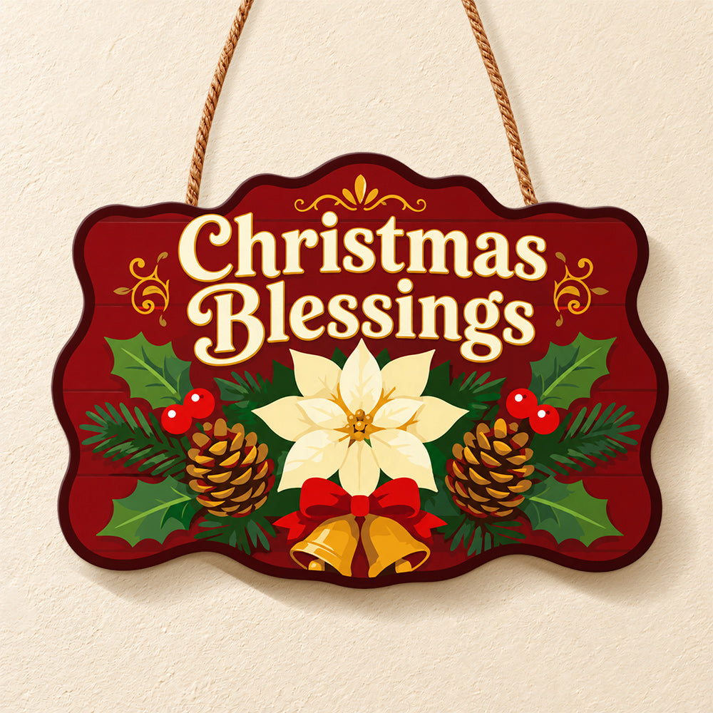 Christmas blessings poinsettia paint by numbers door hanger finished design