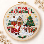 Christmas cabin and tree embroidery kit