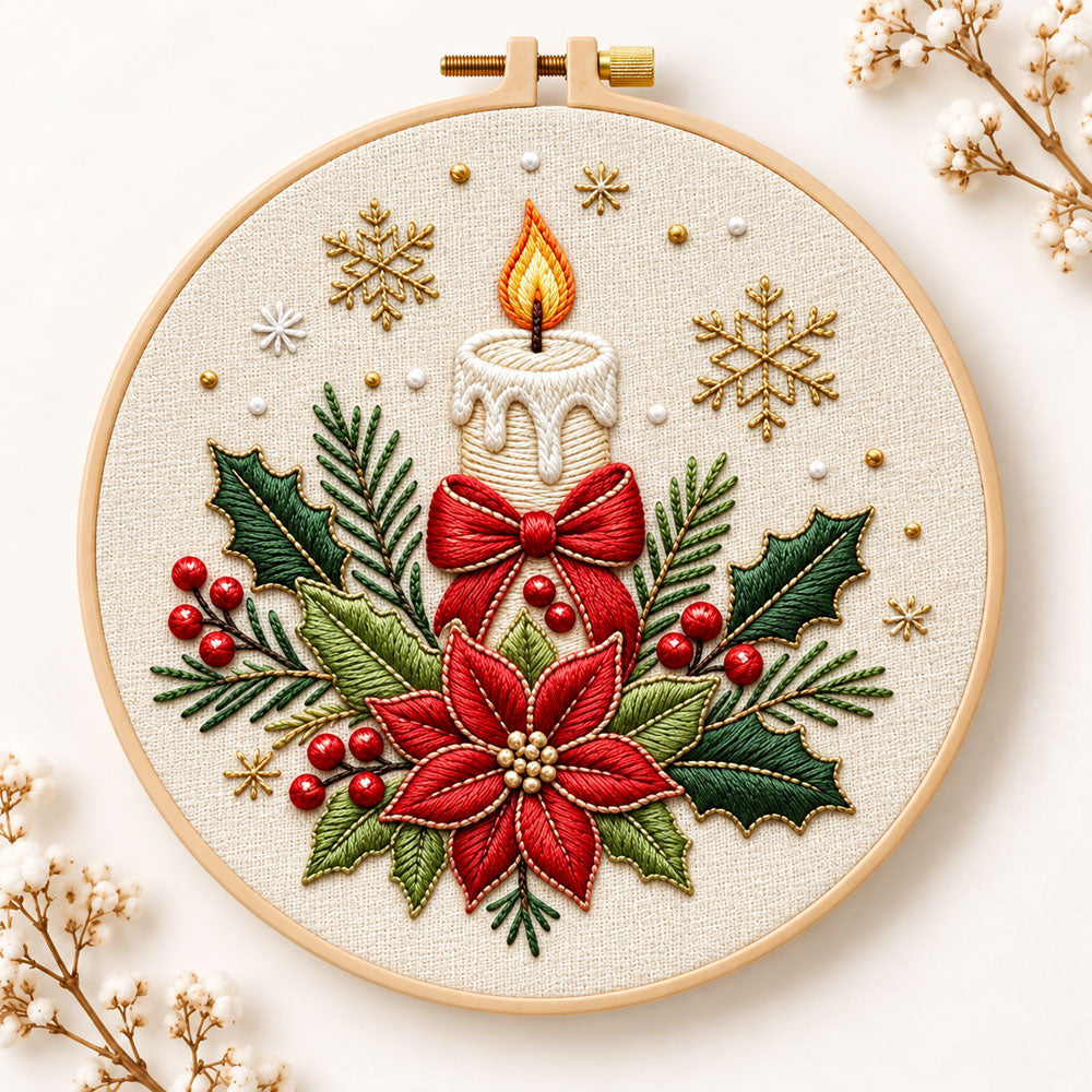 Christmas candle poinsettia embroidery kit
