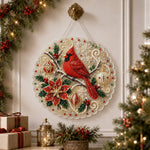Finished christmas cardinal decor pearl diamond painting artwork displayed as holiday home decor