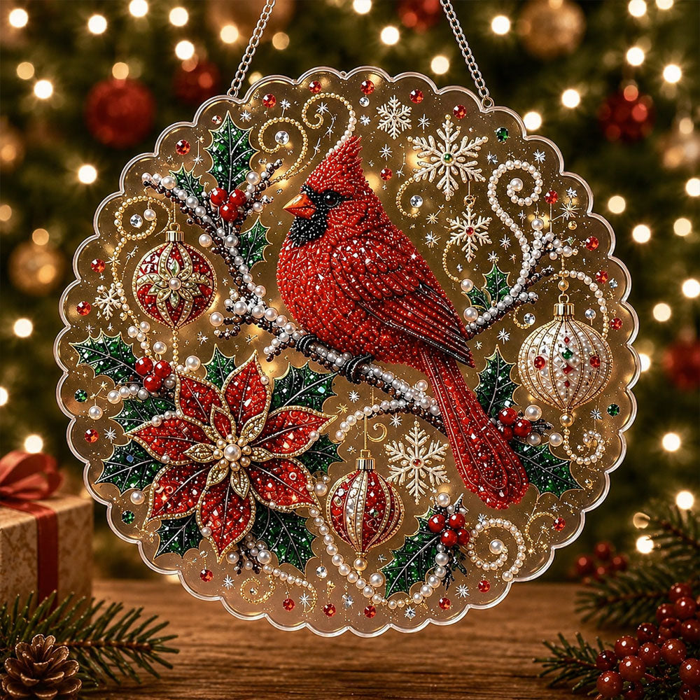 Christmas cardinal decor pearl diamond painting kit for beginners