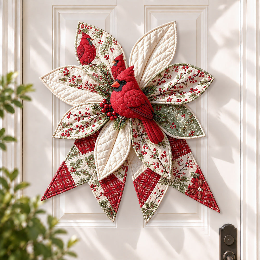 Christmas cardinal DIY quilted bow sewing kit finished as a handmade door decoration