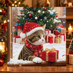 Christmas cat with gift box pearl diamond painting kit for beginners