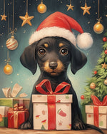 Christmas dachshund puppy cross stitch kit for beginners