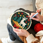 Creating handmade christmas decorations and reindeer punch needle artwork