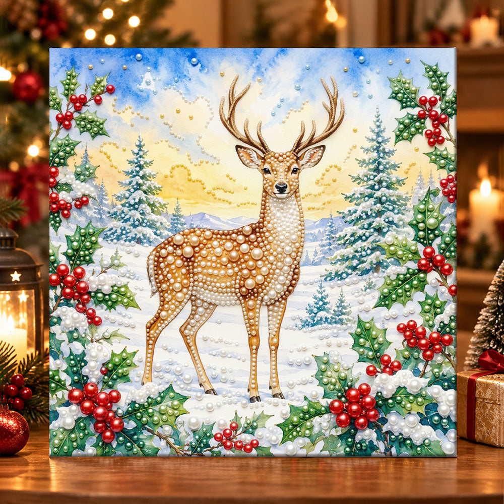 Christmas deer in winter forest pearl diamond painting kit for beginners