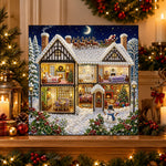 Finished christmas dollhouse at night pearl diamond painting artwork displayed as holiday home decor