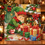 Christmas elf arranging gifts pearl diamond painting kit for beginners