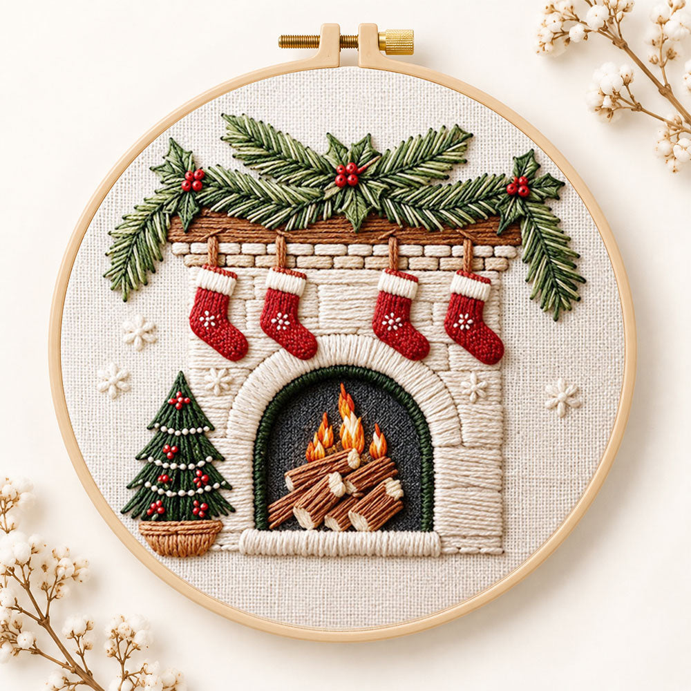 Christmas fireplace embroidery kit