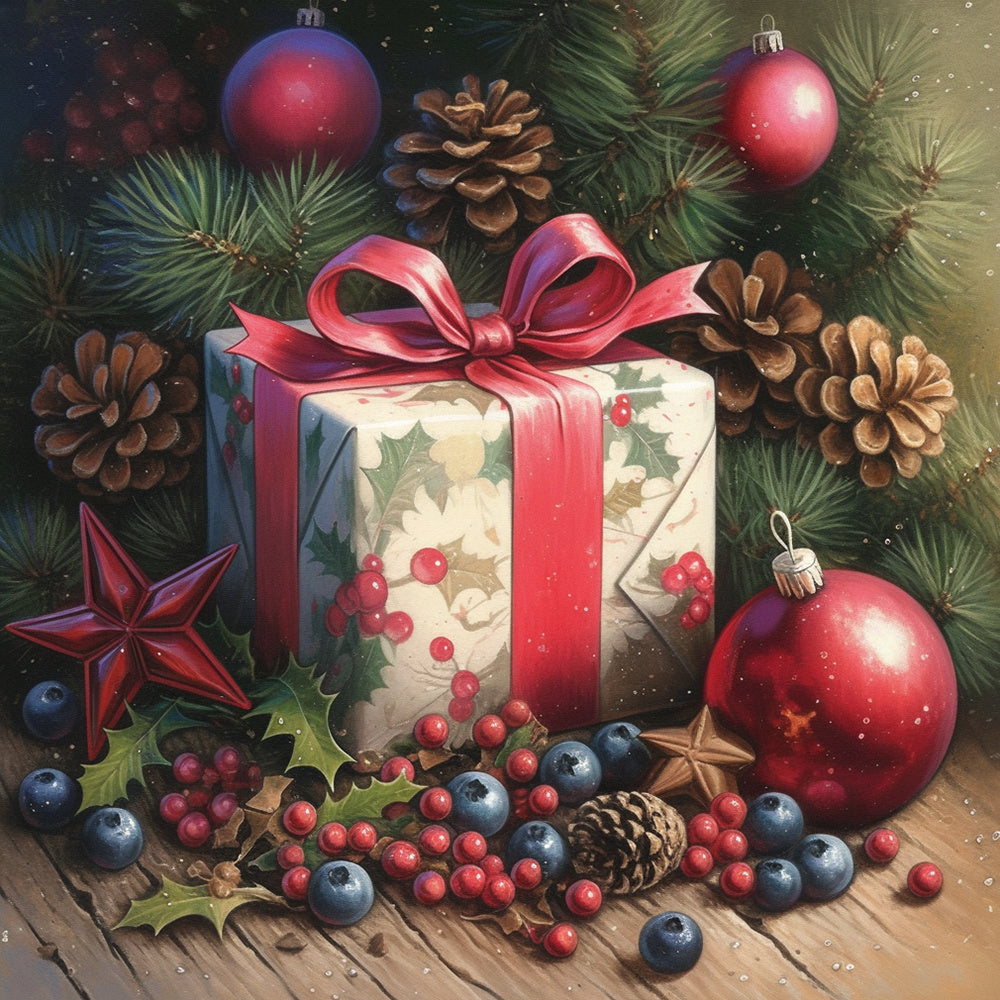 Christmas gift and pinecones cross stitch kit for beginners