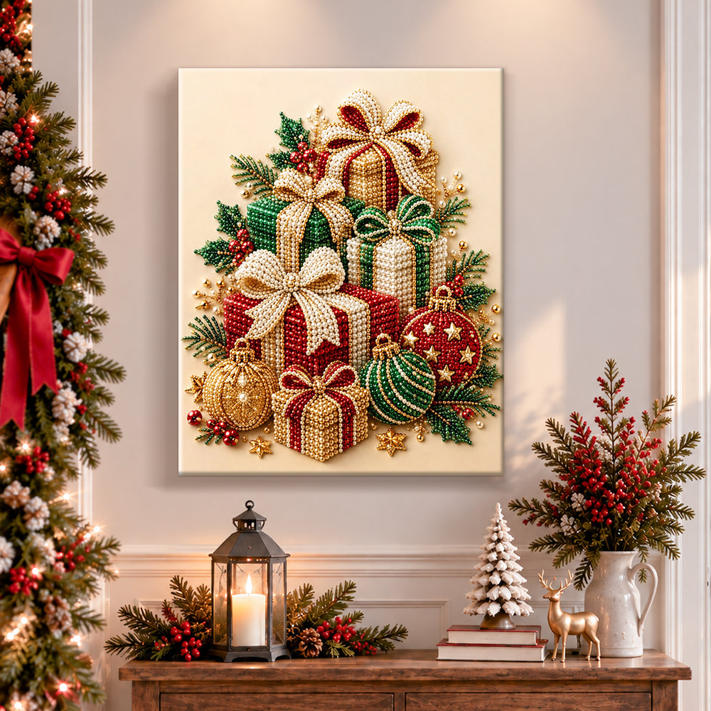 Finished christmas gift treasures pearl diamond painting artwork displayed as holiday home decor