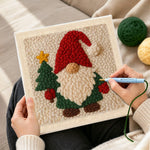 Creating handmade christmas gnome and tree punch needle artwork