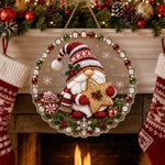 Finished christmas gnome holding a gingerbread star pearl diamond painting artwork displayed as holiday home decor