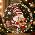 Christmas gnome holding a gingerbread star pearl diamond painting kit for beginners