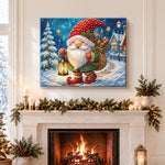 Finished christmas gnome with lantern pearl diamond painting artwork displayed as holiday home decor