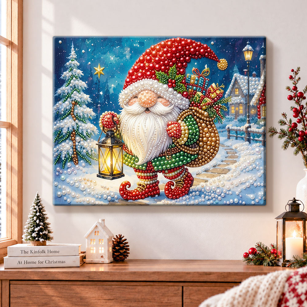 Christmas gnome with lantern pearl diamond painting kit for beginners