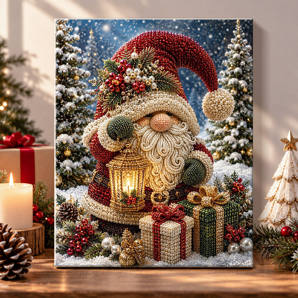 Christmas gnome with lit lantern pearl diamond painting kit for beginners