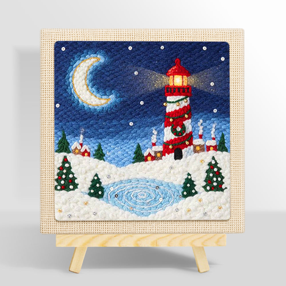 Christmas lighthouse scene punch needle kit for beginners