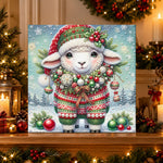 Finished christmas little lamb pearl diamond painting artwork displayed as holiday home decor
