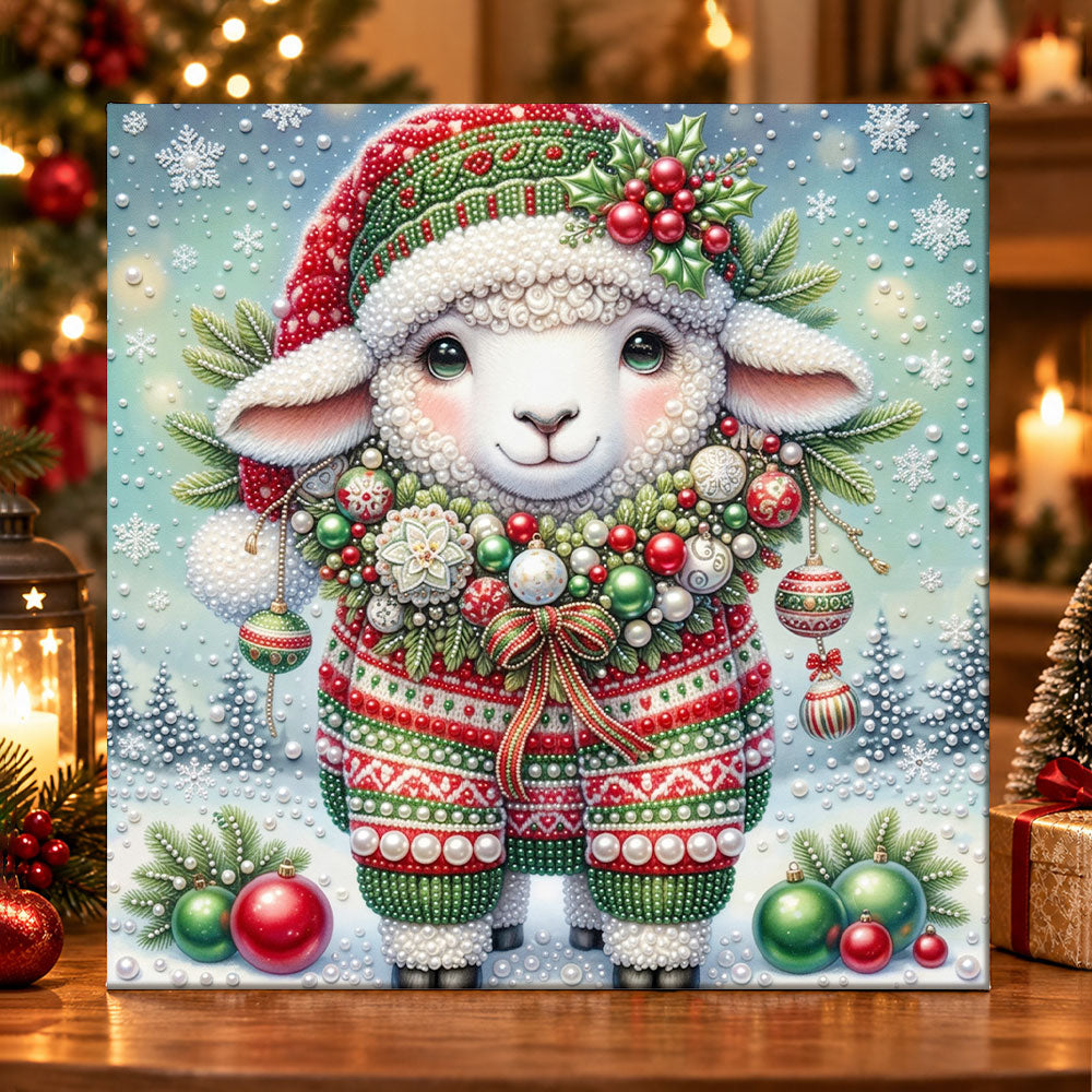 Christmas little lamb pearl diamond painting kit for beginners