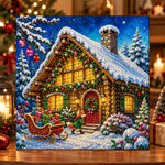 Christmas log cabin with fox pearl diamond painting kit for beginners