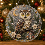 Christmas owl with crescent moon and pine branches pearl diamond painting kit for beginners
