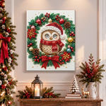 Finished christmas owl within wreath pearl diamond painting artwork displayed as holiday home decor