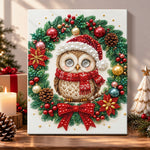 Christmas owl within wreath pearl diamond painting kit for beginners