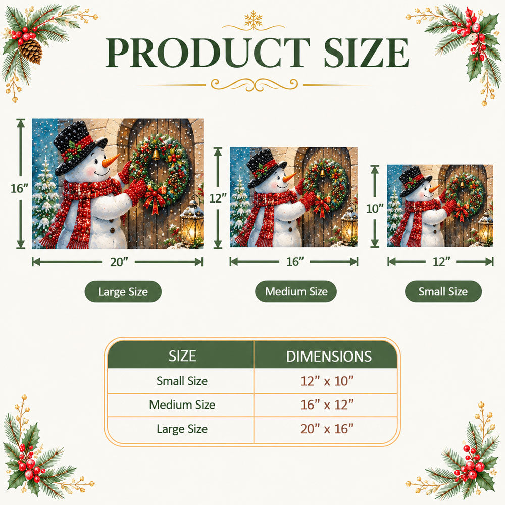 Christmas pearl diamond painting size guide with multiple horizontal rectangular size options