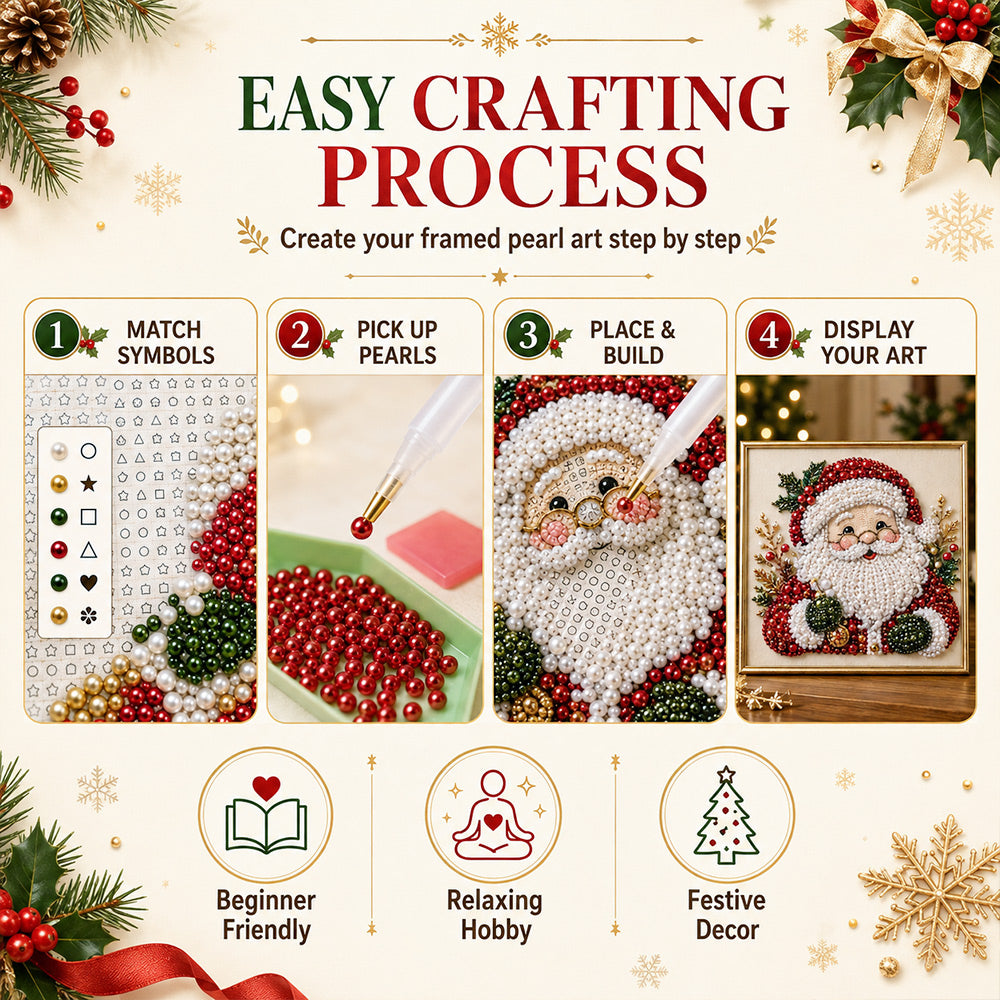 Step-by-step process for placing pearls on the printed design