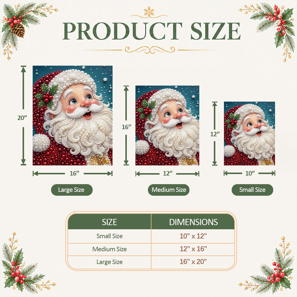 Christmas pearl diamond painting size guide with multiple rectangular size options