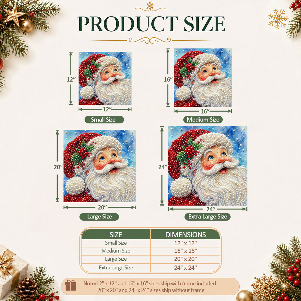 Christmas pearl diamond painting size guide with multiple square size options