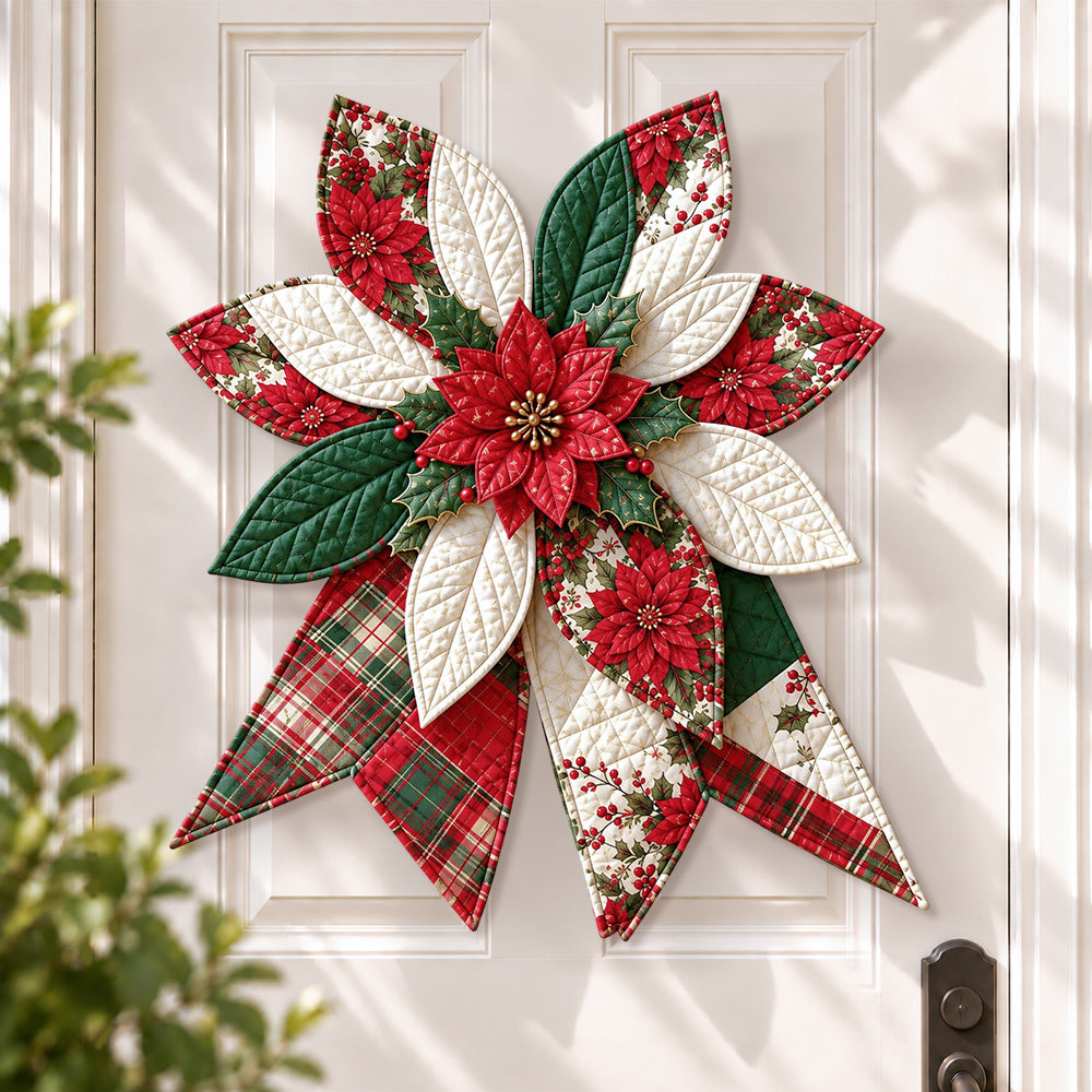 Christmas poinsettia DIY quilted bow sewing kit finished as a handmade door decoration