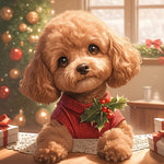 Christmas poodle in red sweater cross stitch kit for beginners