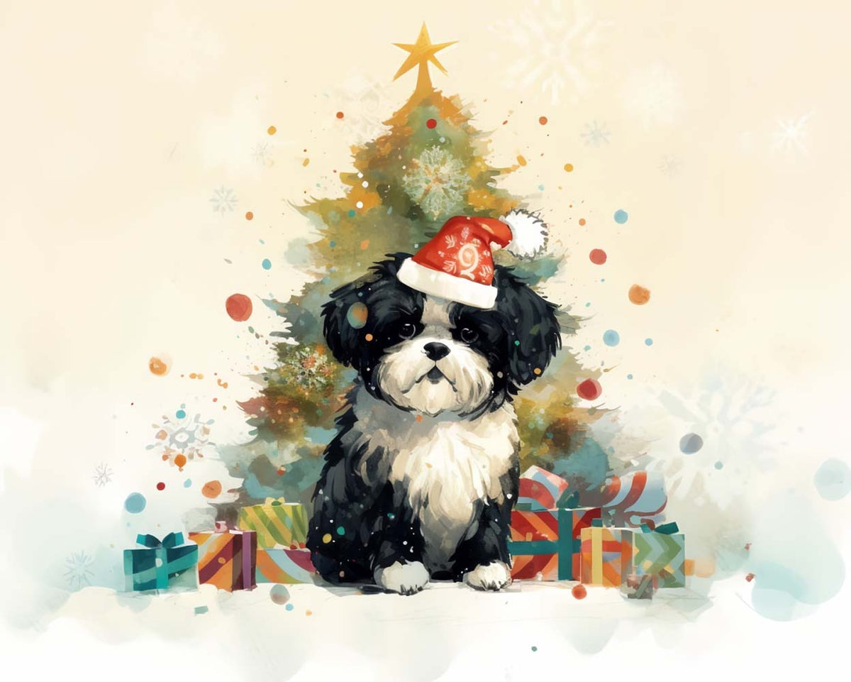 Christmas puppy with holiday gifts cross stitch kit for beginners