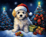 Christmas puppy with santa hat cross stitch kit for beginners