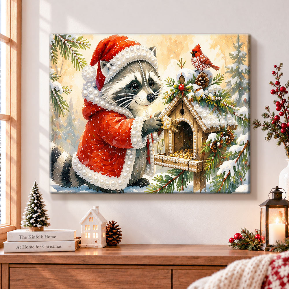 Christmas raccoon and bird pearl diamond painting kit for beginners
