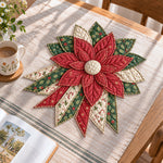 Christmas red bloom handmade quilted bow displayed on a table as seasonal home decor